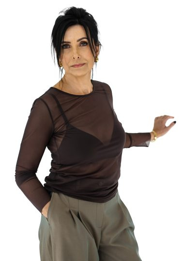 Stretch Tulle Top with Long Sleeves