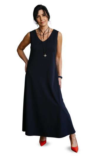 Stretch Viscose Maxi Dress in Night Blue