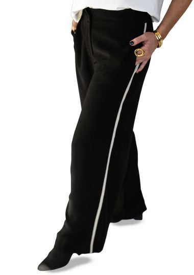 Classic Black Suit Trousers with Contrast Stripe