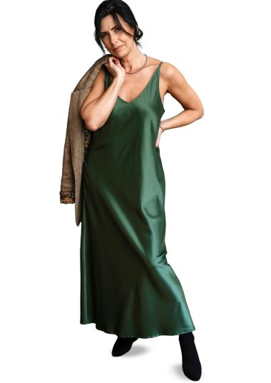 Green Satin Maxi Dress
